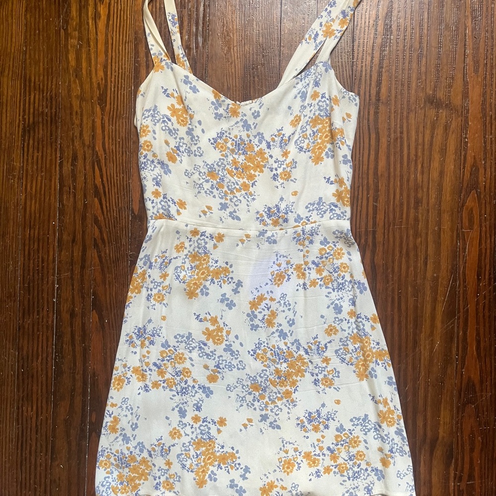 Reformation Blue and Yellow Sundress Sweetheart Neckline